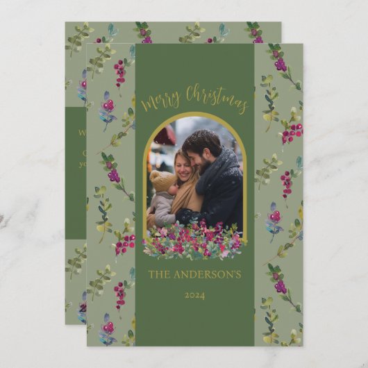 ボタニカルアーチ水彩ベリークリスマスカード シーズンカード (正面/裏面)