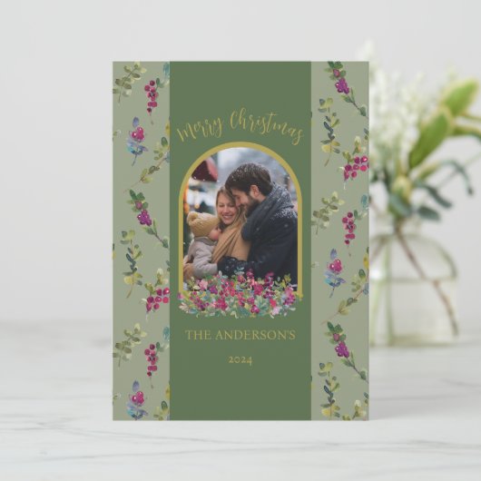 ボタニカルアーチ水彩ベリークリスマスカード シーズンカード (スタンド正面)