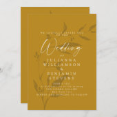 ボタニカルアートマスタードイエローボホ結婚ズ 招待状 (正面/裏面)