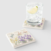 ボタニカルアートワーク可愛い手書きの文字かわいい ストーンコースター (横)