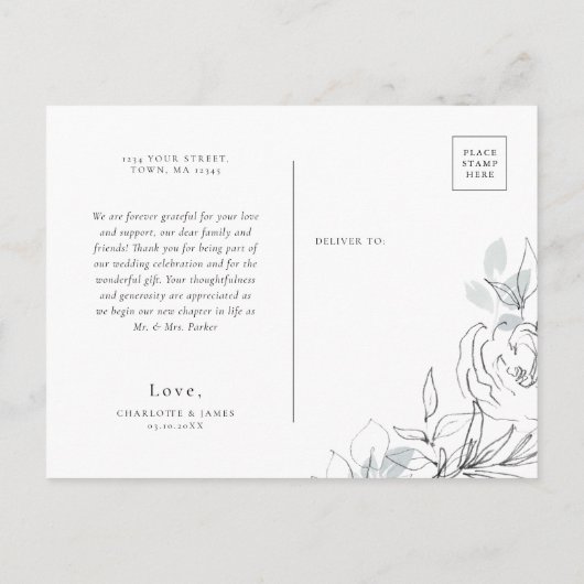 ボタニカルイラストレーションサンキューハガキ インビテーションポストカード (裏面)