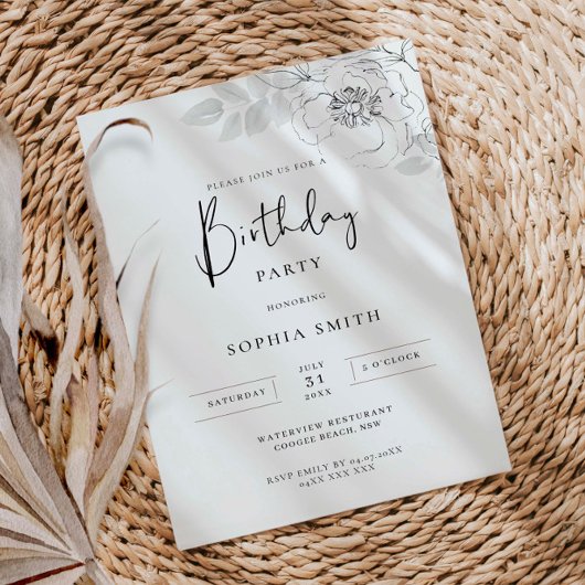 ボタニカルイラストレーションバースデーパーティーの招待 招待状