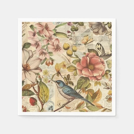 ボタニカルウィムシーコラージスクラップブック紙 スタンダードカクテルナプキン (正面)