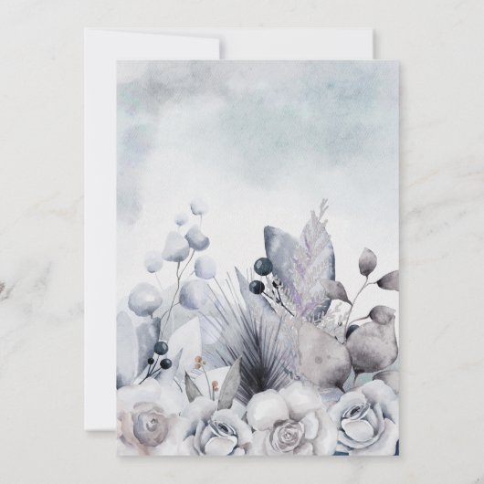 ボタニカルウィンターウォーターエレガントカラー50誕生日 招待状 (裏面)