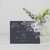 ボタニカルウィンターエレガントフローラシルバーRSVPカード 箔招待状ポストカード (立ち正面)