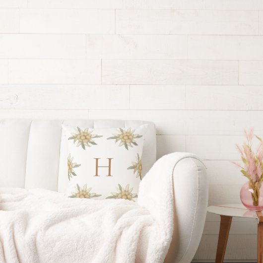 ボタニカルウィンターホワイトイニシャルエーデルワイス クッション (ソファ)