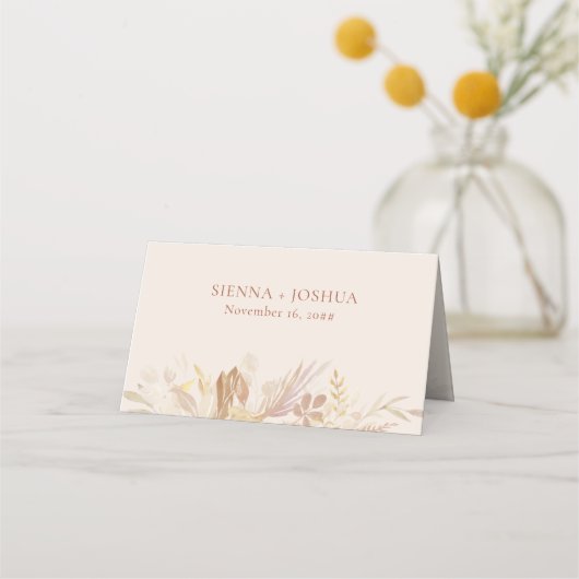 ボタニカルウェディングクリームバーニングオレンジパーソナライズド プレイスカード (裏面)