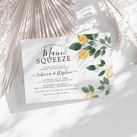 ボタニカルウォーターの色レモン緑のカップルのシャワー 招待状