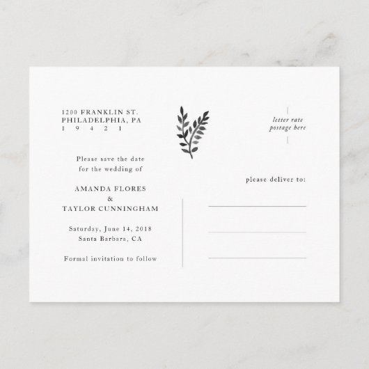 ボタニカルウォーターの色日付を保存 案内ポストカード (裏面)