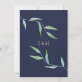 ボタニカルウォーターエレガントカラーネイビー結婚金ゴールド 招待状 (裏面)