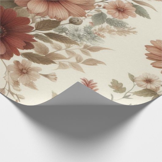 ボタニカルウォーターエレガントカラー秋花模様 ラッピングペーパー (角)