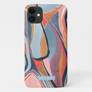 ボタニカルウォーターカラーアブストラクトアートネームフォンケース iPhone 11 ケース