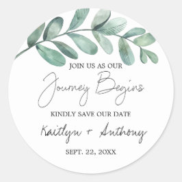 ボタニカルウォーターカラーグリーンリーユーカリクラシックR ラウンドシール