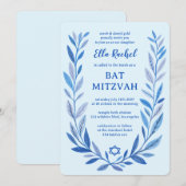 ボタニカルウォーターカラースターオブデイヴィッドバーバルミツワー 招待状 (正面/裏面)