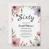 ボタニカルウォーターカラーフローラロマンチック60誕生日 招待状 (正面)