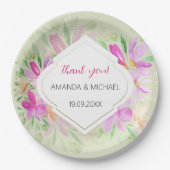 ボタニカルウォーターカラーボホピンク薄紫フローラ ペーパープレート (正面)