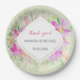 ボタニカルウォーターカラーボホピンク薄紫フローラ ペーパープレート