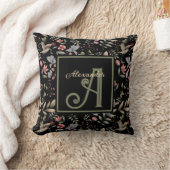 ボタニカルウォーターカラーモノグラム名&イニシャルブラック クッション (ブランケット)