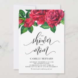 ボタニカルウォーターカラーレッドローゼガールベビーシャワー 招待状