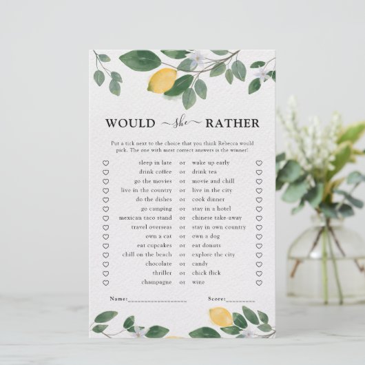 ボタニカルウォーターカラーレモン ブライダルシャワーゲーム (スタンド正面)