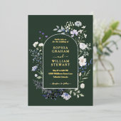 ボタニカルウォーターカラーワイルドフラワーエレガントな結婚式 箔招待状 (立ち正面)