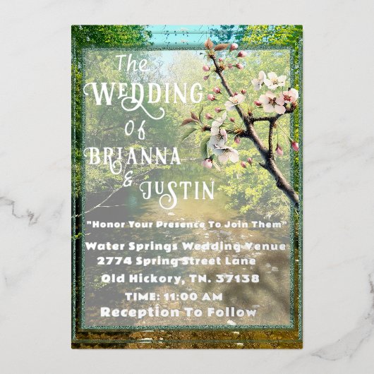 ボタニカルウォータークリーク結婚式招待状 箔招待状 (正面)