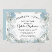 ボタニカルウォーター淡い色のカラーダスティブルーシャワー 招待状 (正面/裏面)