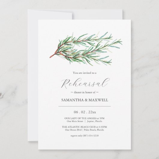 ボタニカルウォーター結婚カラーのリハーサルディナー 招待状 (正面)