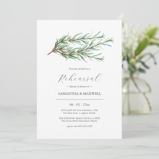 ボタニカルウォーター結婚カラーのリハーサルディナー 招待状 (スタンド正面)