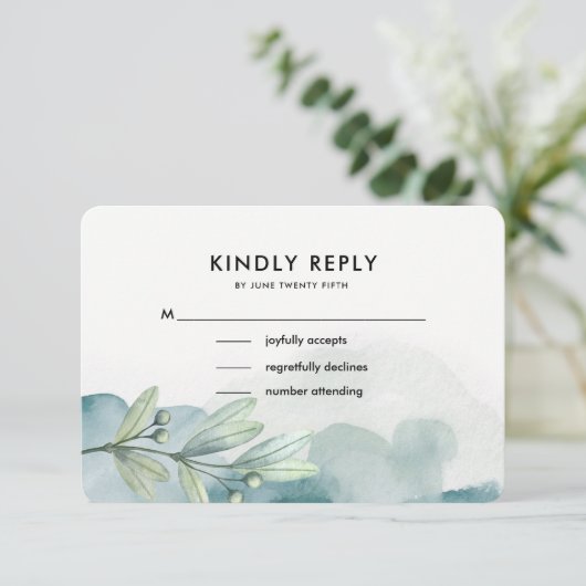 ボタニカルウォーター絵画カラーの結婚式RSVPカード 出欠カード (スタンド正面)