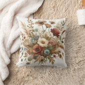 ボタニカルウォーター自然カラー秋花模様 クッション (ブランケット)