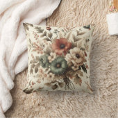 ボタニカルウォーター自然カラー秋花模様 クッション (ブランケット)