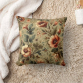 ボタニカルウォーター自然カラー秋花模様 クッション (ブランケット)