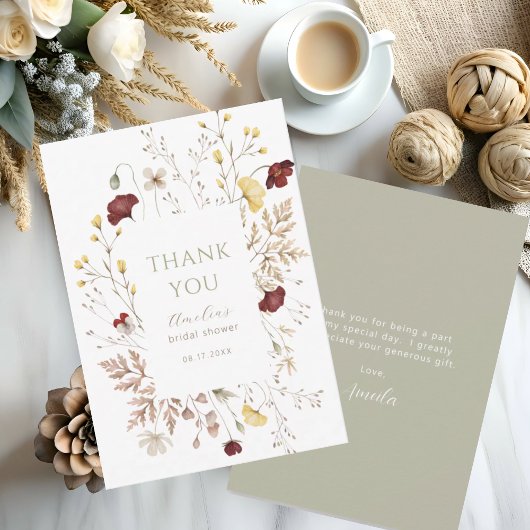 ボタニカルウォーター色フローラフレームブライダルシャワー サンキューカード