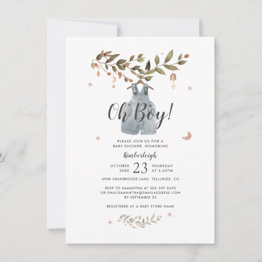 ボタニカルウォーター色ボホボーイ赤ちゃんシャワー 招待状 (正面)
