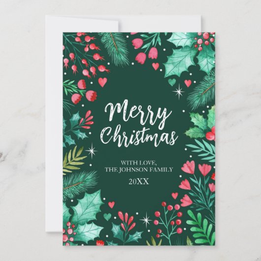 ボタニカルウォーター色メリークリスマスダークグリーン シーズンカード (正面)