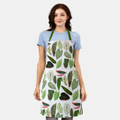 ボタニカルウォーター色ヴィンテージ緑葉色 エプロン (着用した状態)