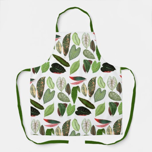 ボタニカルウォーター色ヴィンテージ緑葉色 エプロン (正面)