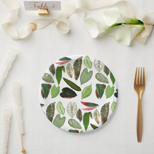 ボタニカルウォーター色ヴィンテージ緑葉色 ペーパープレート (ウェディング)