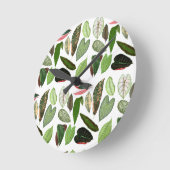 ボタニカルウォーター色ヴィンテージ緑葉色 ラウンド壁時計 (傾斜)