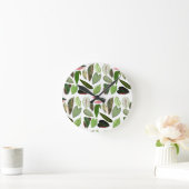 ボタニカルウォーター色ヴィンテージ緑葉色 ラウンド壁時計 (ホーム)