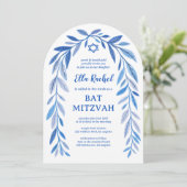 ボタニカルウォーター色QRコードバーバルミツワーアーチ 招待状 (スタンド正面)