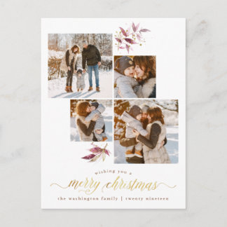 ボタニカルウォーター&金ゴールドメリークリスマスフォト ポストカード