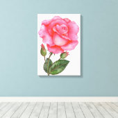 ボタニカルウォールアートピンクローズアートフラワー キャンバスプリント (インサイチュ (ウッドフロア))