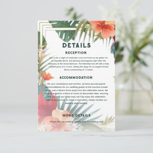 ボタニカルエキゾチック目的地の結婚式詳細 エンクロージャーカード (スタンド正面)