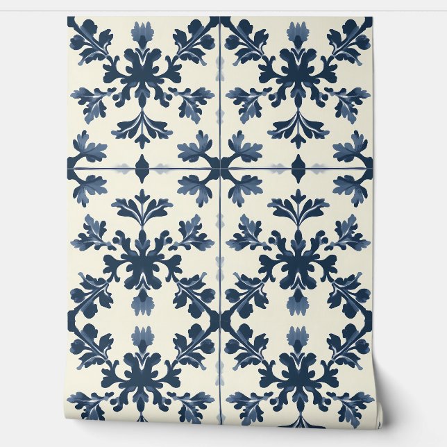 ボタニカルエレガンス – ネイビーとアイボリー- 伝統的 壁紙 (ほどく)