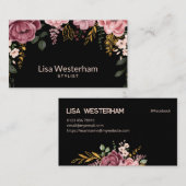 ボタニカルエレガンス:ブラック&ピンクフローラ 名刺 (正面/裏面)