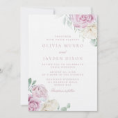 ボタニカルエレガンス:ホワイト&赤面フローラ結婚ズ 招待状 (正面)