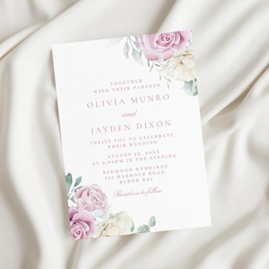 ボタニカルエレガンス:ホワイト&赤面フローラ結婚ズ 招待状