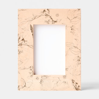 ボタニカルエレガンス – 手描きフローラ木製ピクト レーザー彫刻フレーム